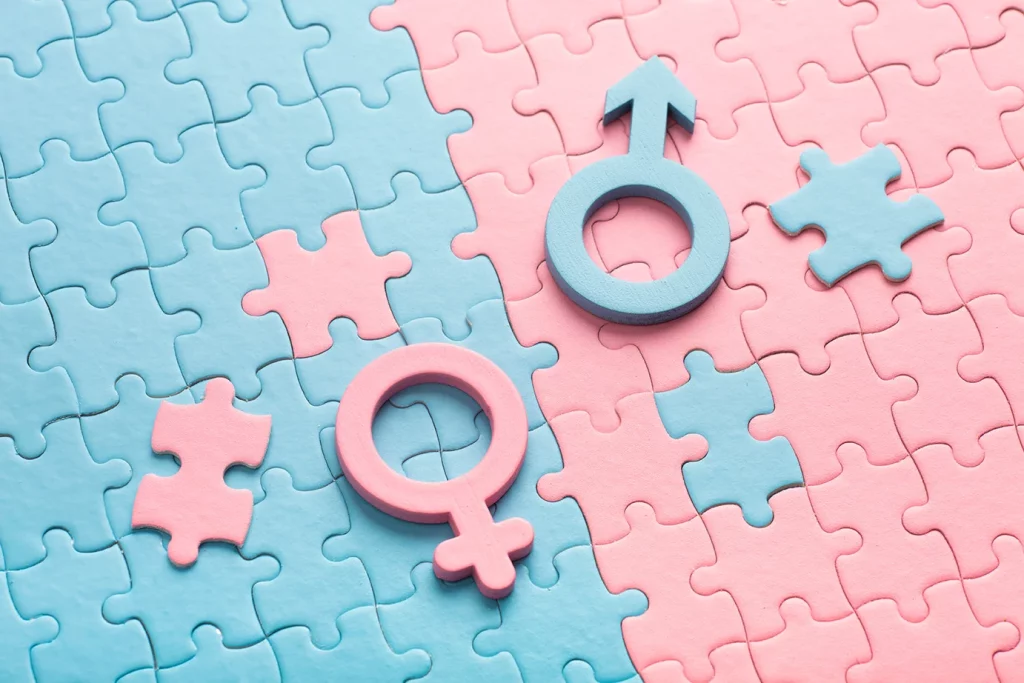 Ilustración de puzzle representando los géneros por colores